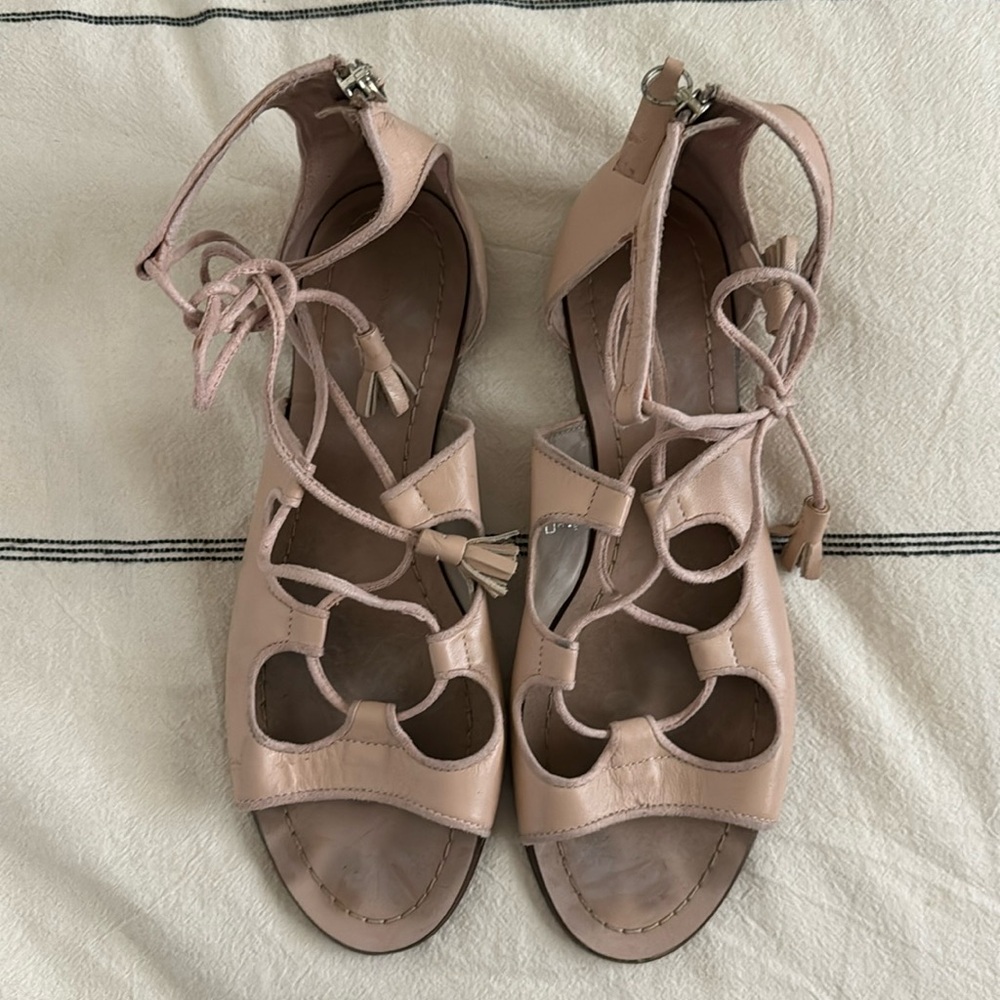 Zara women’s basic collection Strappy Leather Sandals Pink size 39 (US 8) - Picture 1 of 7